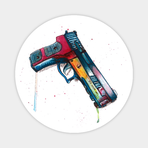 Watercolor Sig Sauer gun - make color not war Magnet by Agras